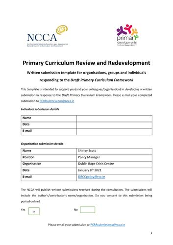2021 01 08 DRCC submission to NCCA on primary corriculum reform