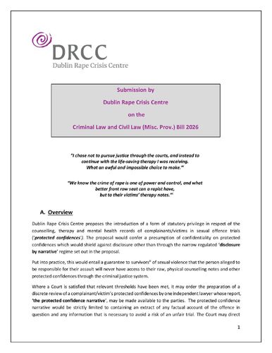 DRCC Submission to Minister for Justice re Counselling Notes - Final - For Circulation